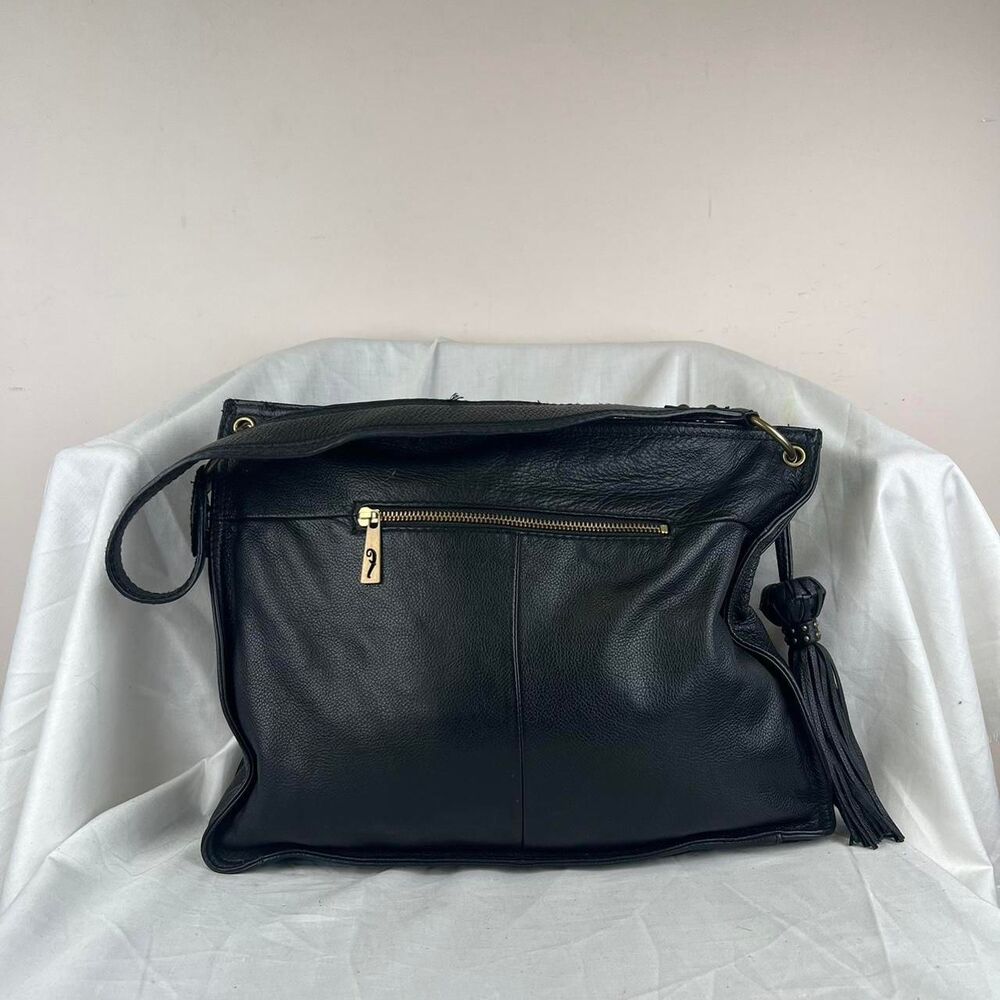 Fortuna Valentino Black Leather Handbag With Tassel Detail and Gold Hardware